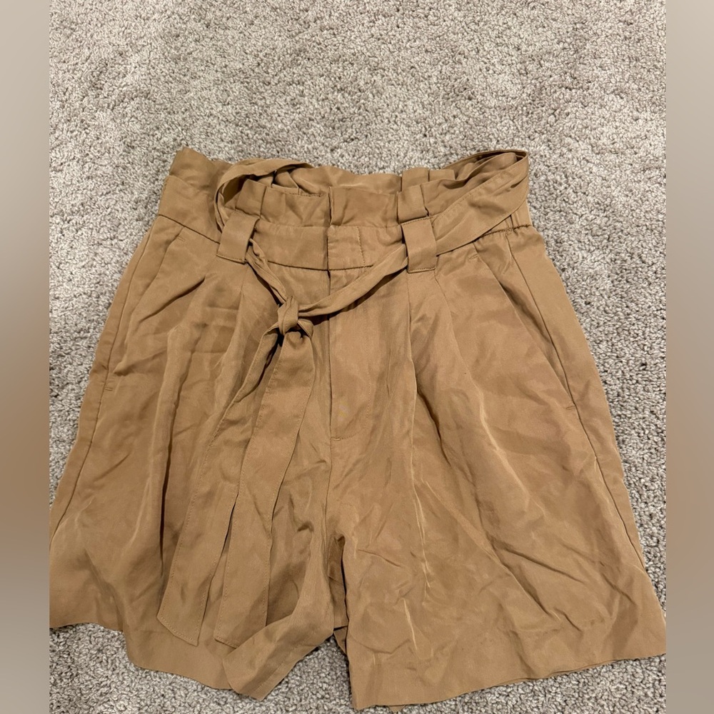 Women's Tan Highwaist Casual Summer Belted Shorts